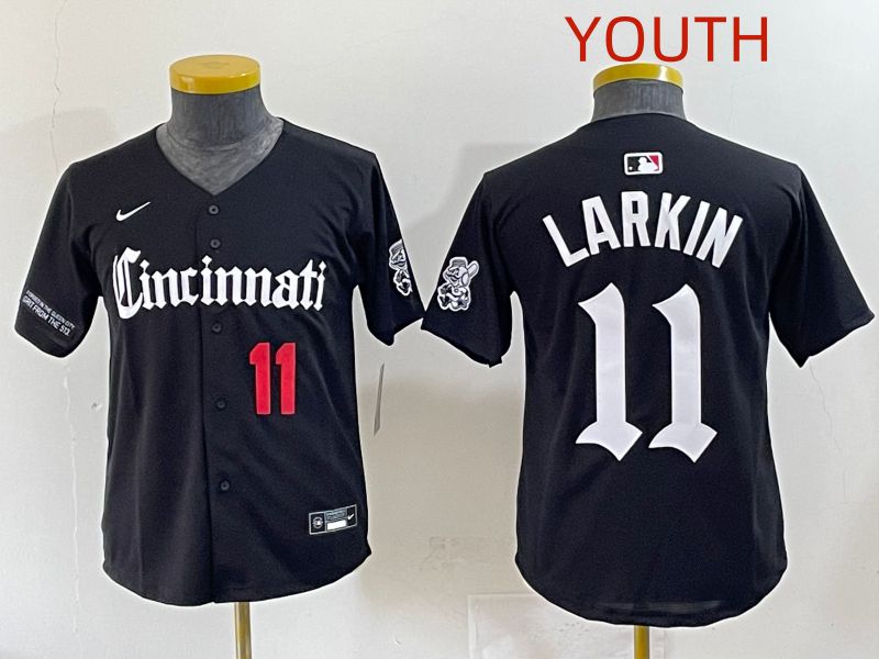 Youth 2025 Cincinnati Reds #11 Larkin Black Five generations Joint Name Nike MLB Jersey style 3